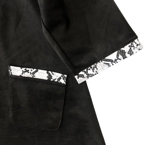 Attitudes by Renee Womens Black M Faux Suede Snake Trim 3/4 Sleeve Loose Top - Picture 7 of 8